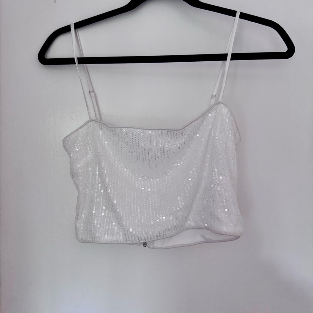12th Tribe Soiree White Sequin Crop Top